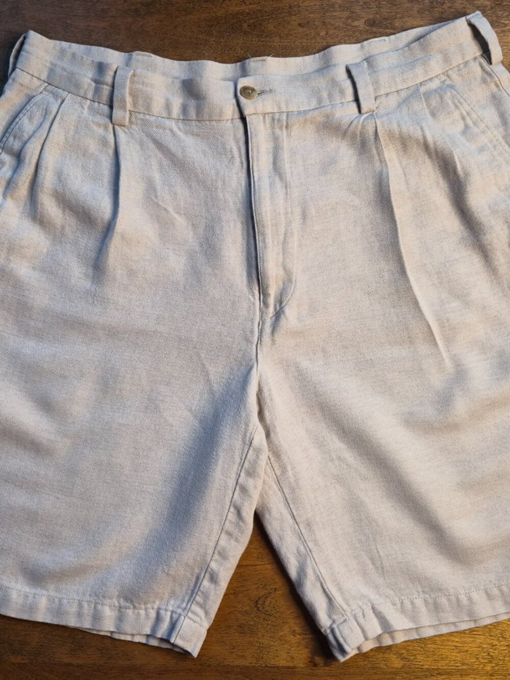 Caribbean Shorts Mens 34/9 Sand Stone Linen/Cotton Herringbone Pleat Front Chino